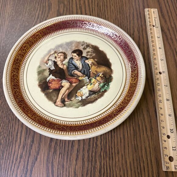Vintage BEGGAR BOYS EATING FRUIT Decorative Plate Hand Made in Italy Fiorentine - Picture 1 of 8